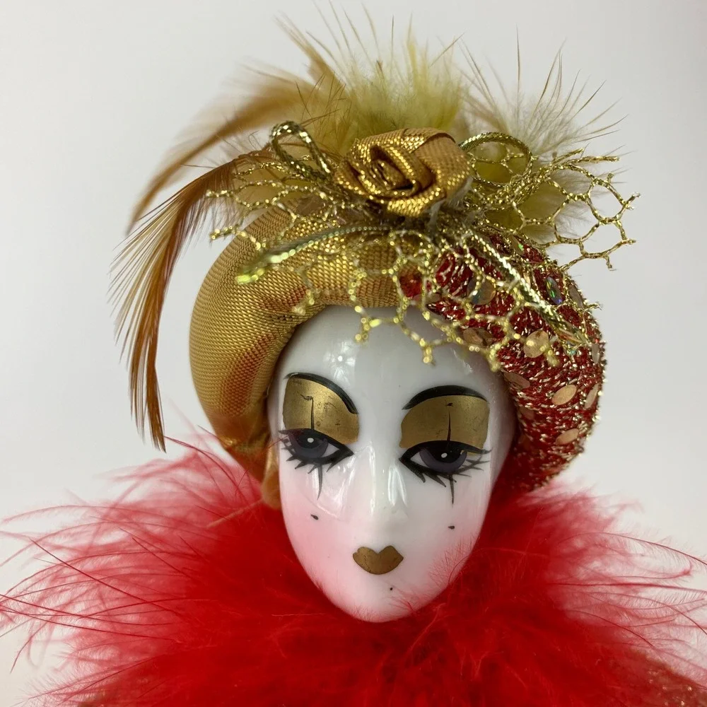 Head on Heart Platform Mardi Gras Porcelain Hand Painted Head Shelf Home Decor